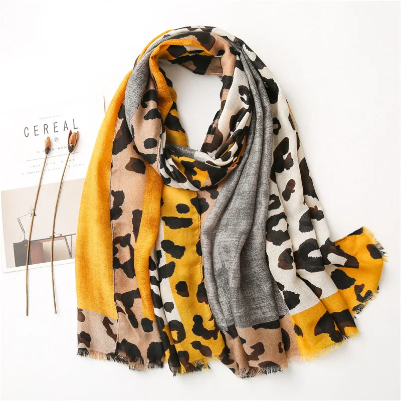 Leopard Patchwork Fringe Shawl Wrap