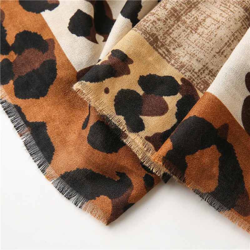 Leopard Patchwork Fringe Shawl Wrap