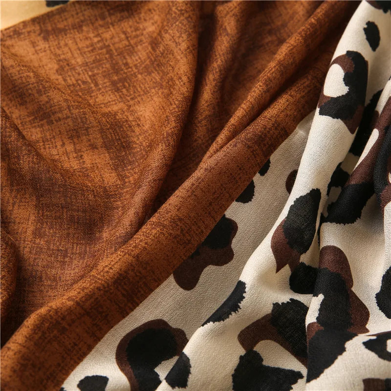 Leopard Patchwork Fringe Shawl Wrap