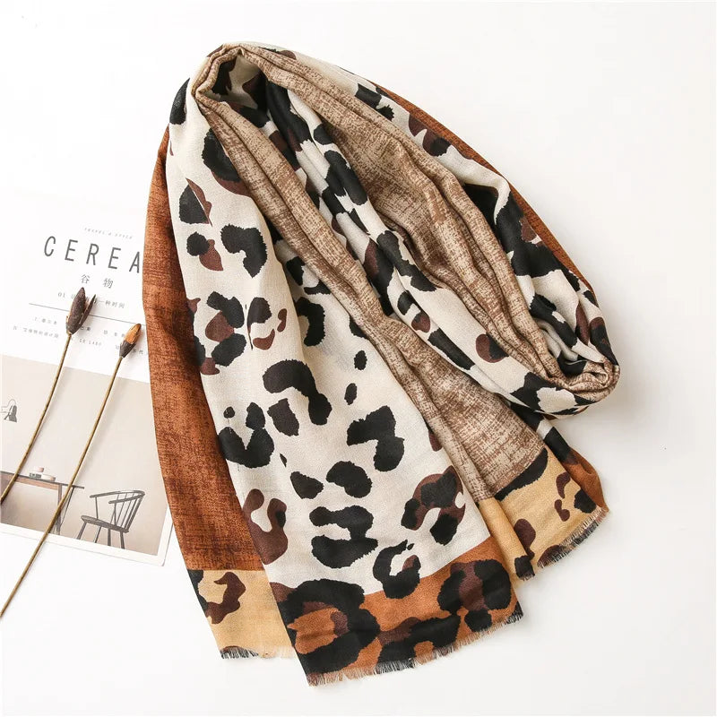 Leopard Patchwork Fringe Shawl Wrap