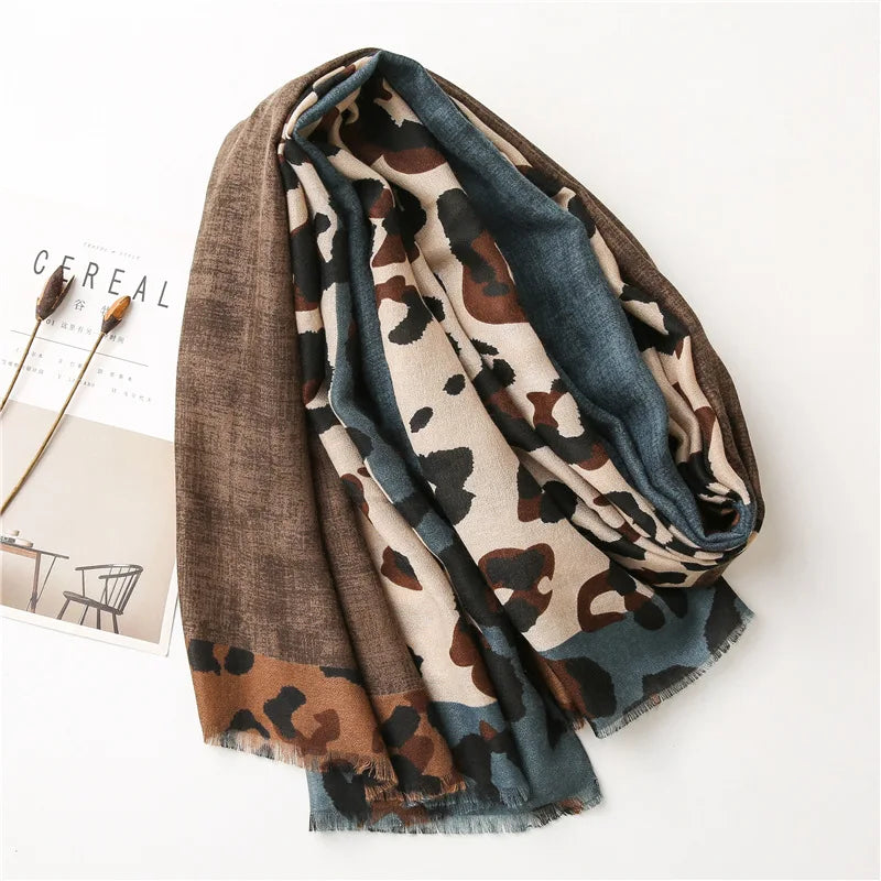 Leopard Patchwork Fringe Shawl Wrap