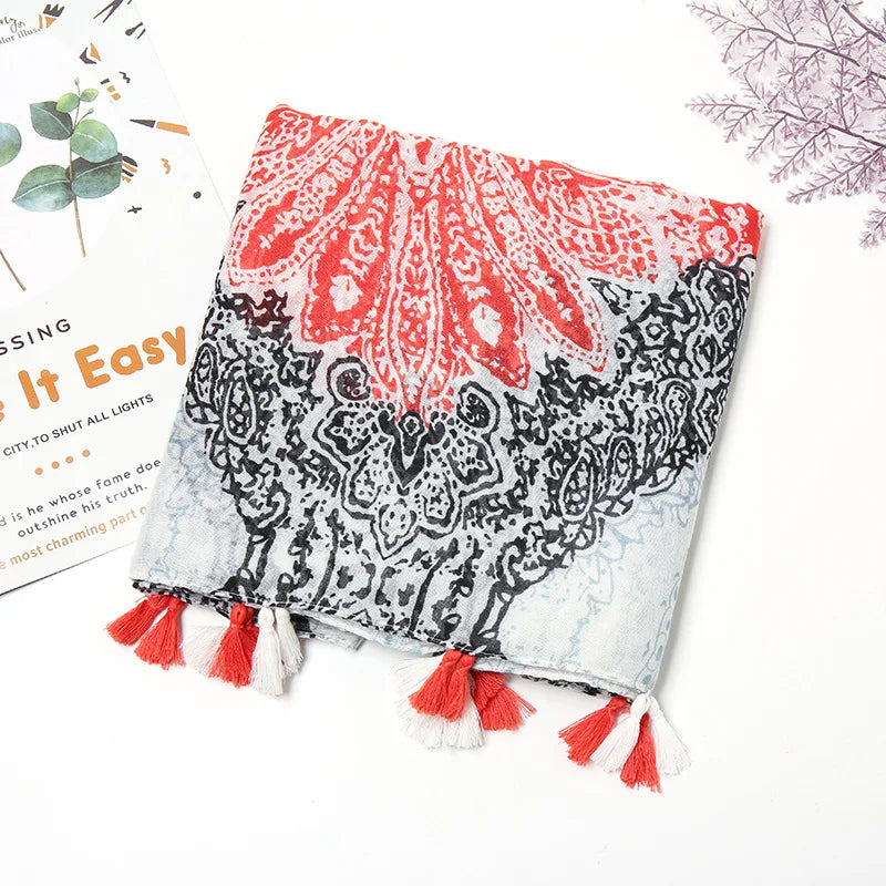 Aztec Floral Tassel Shawl Wrap