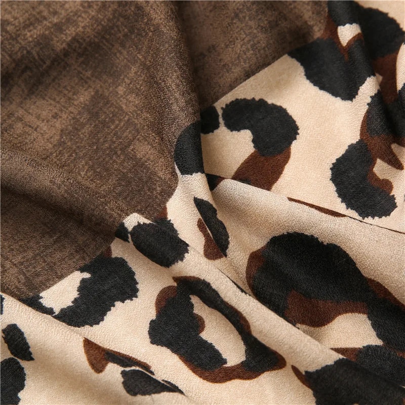 Leopard Patchwork Fringe Shawl Wrap