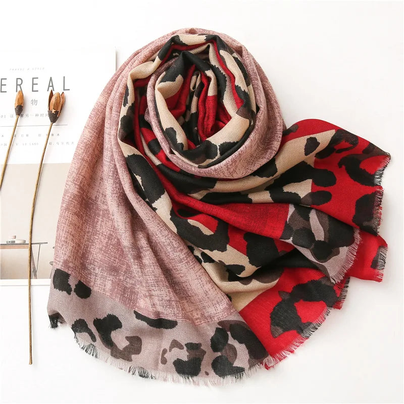 Leopard Patchwork Fringe Shawl Wrap