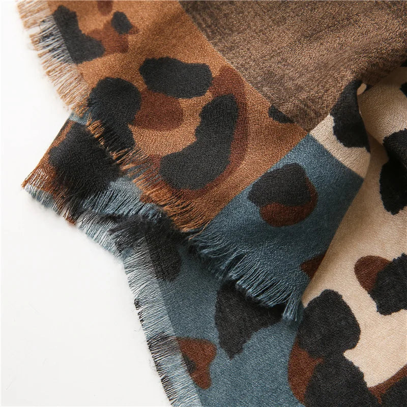 Leopard Patchwork Fringe Shawl Wrap