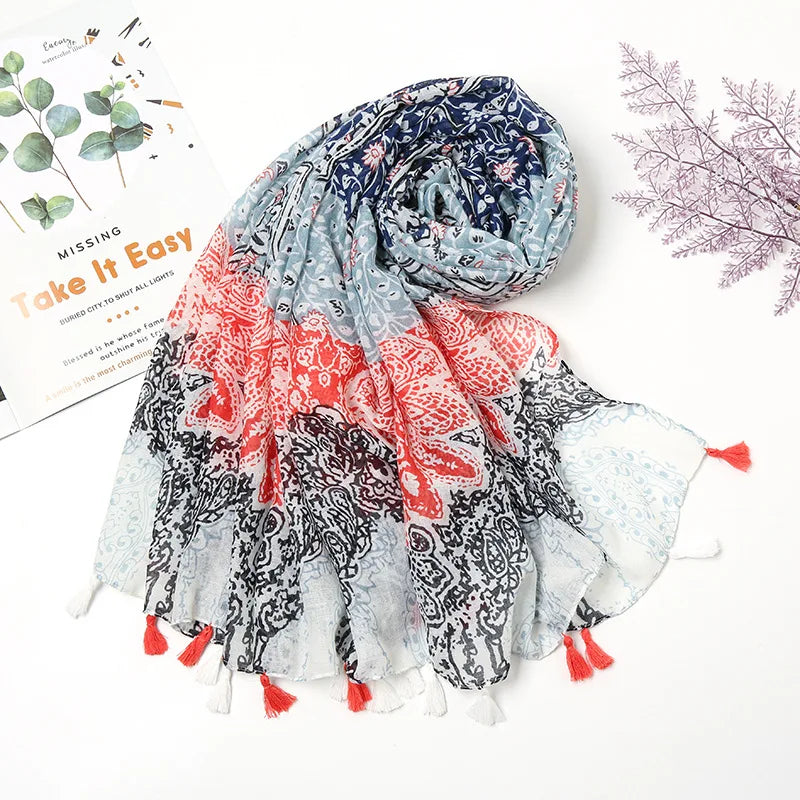 Aztec Floral Tassel Shawl Wrap