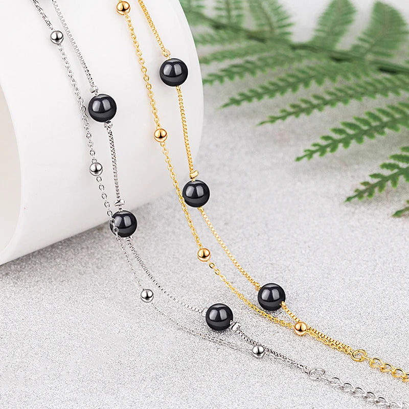 Women's Black Bead Chain Bracelet