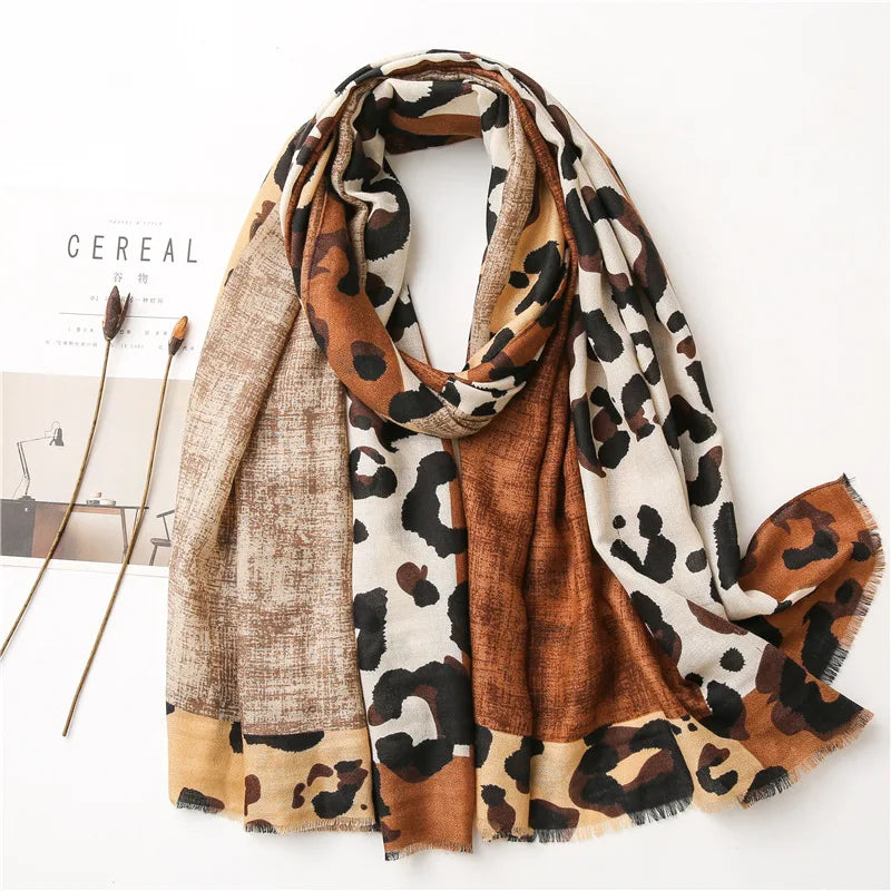Leopard Patchwork Fringe Shawl Wrap