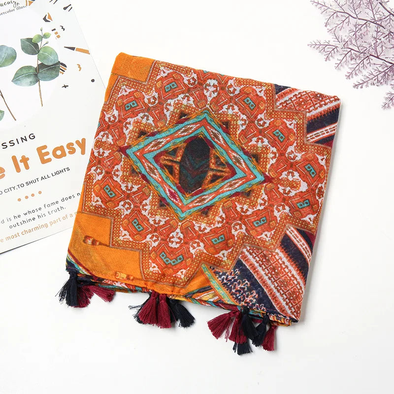 Aztec Floral Tassel Shawl Wrap