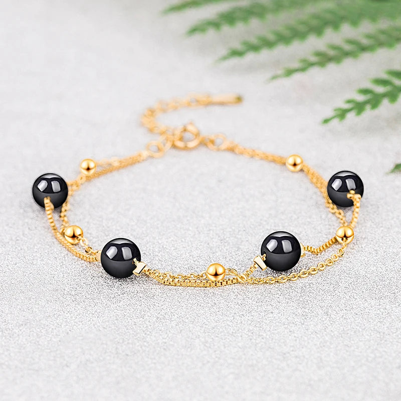 Women's Black Bead Chain Bracelet