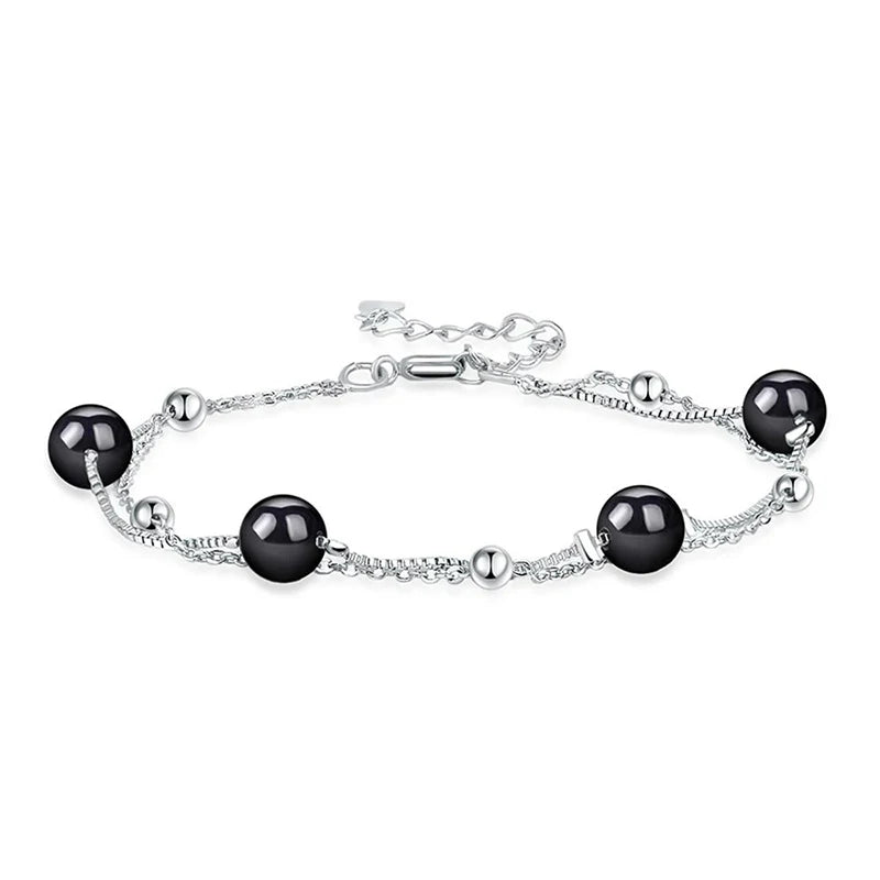 Women's Black Bead Chain Bracelet