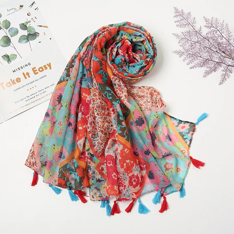 Aztec Floral Tassel Shawl Wrap