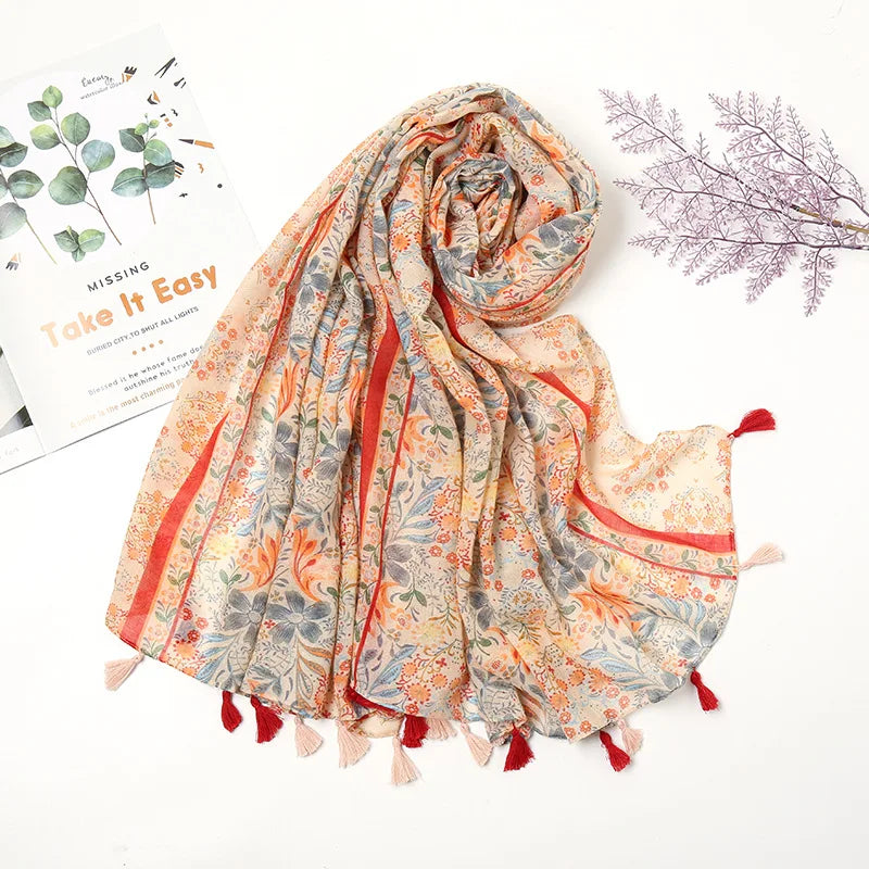 Aztec Floral Tassel Shawl Wrap