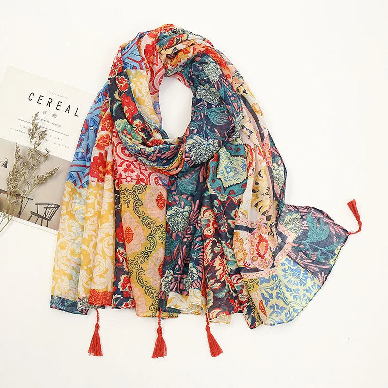 Aztec Floral Tassel Shawl Wrap