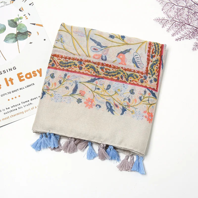 Aztec Floral Tassel Shawl Wrap