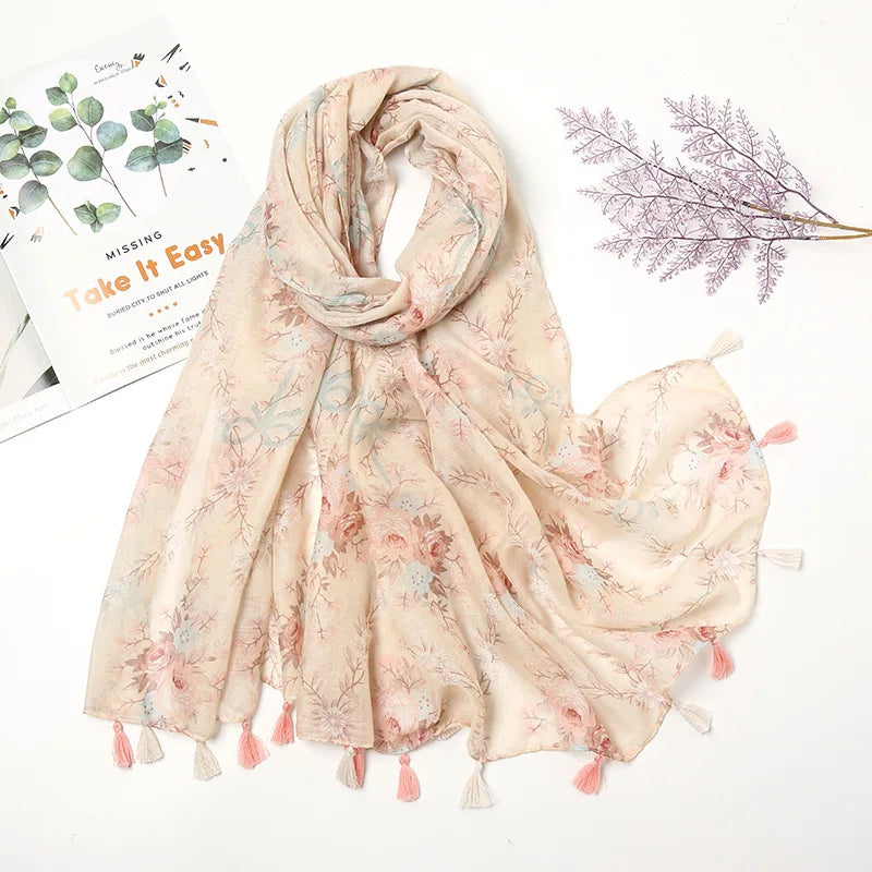 Aztec Floral Tassel Shawl Wrap