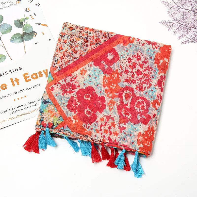 Aztec Floral Tassel Shawl Wrap