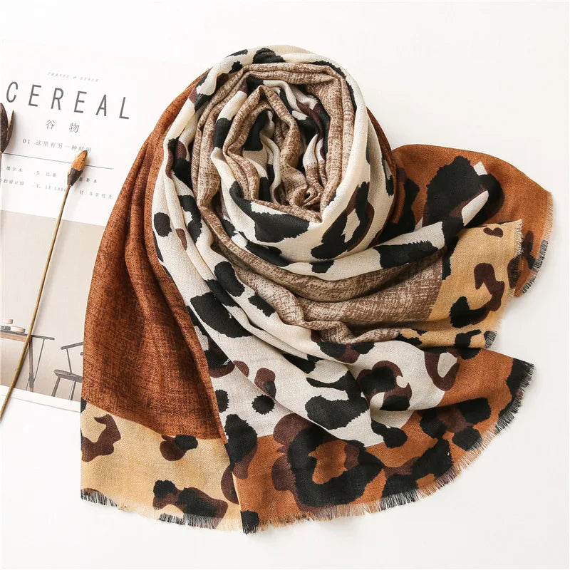 Leopard Patchwork Fringe Shawl Wrap