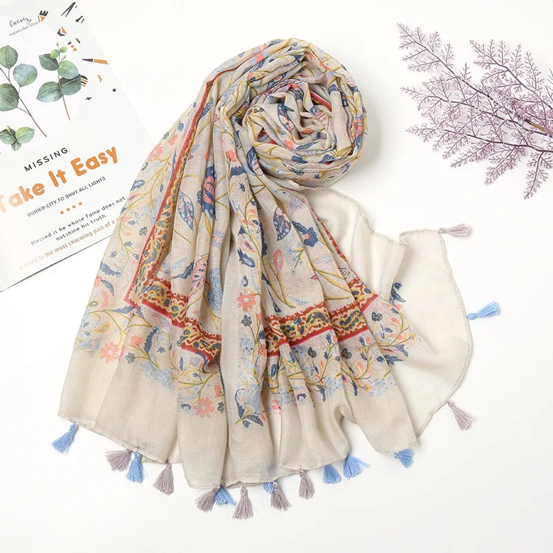 Aztec Floral Tassel Shawl Wrap