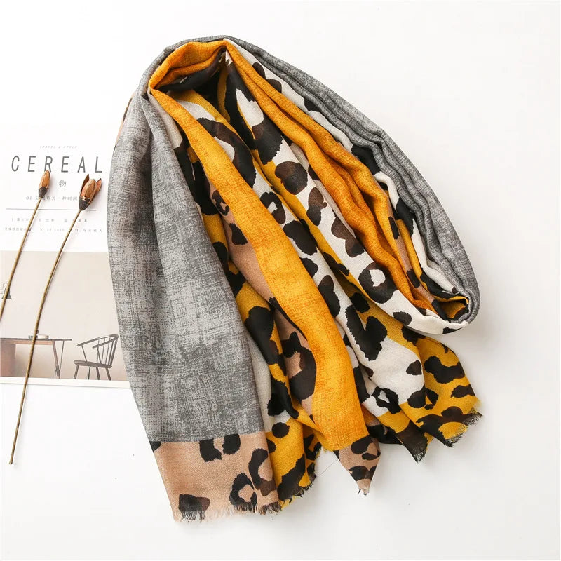 Leopard Patchwork Fringe Shawl Wrap