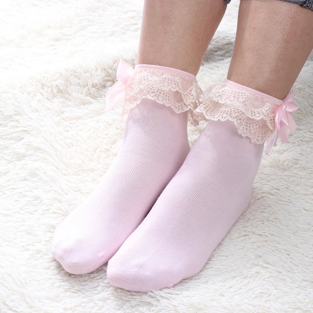 Women's Lace Ruffle Ankle Socks, 2-Pack