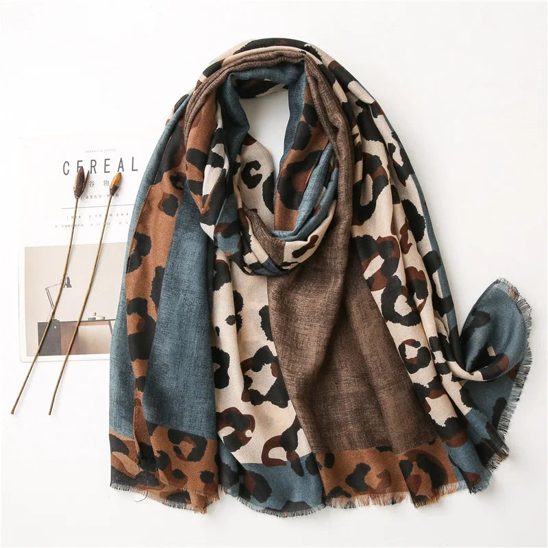 Leopard Patchwork Fringe Shawl Wrap
