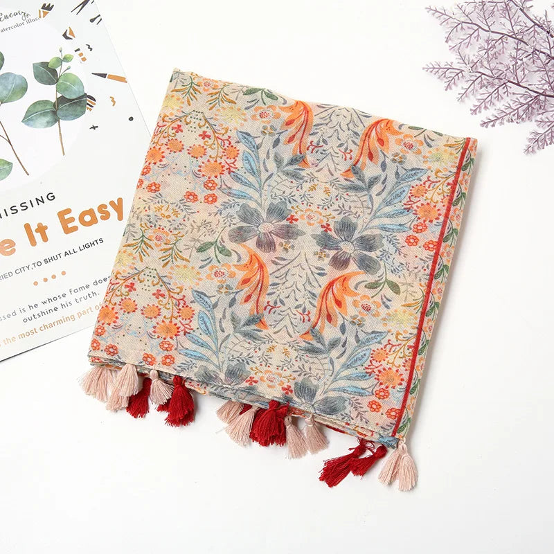 Aztec Floral Tassel Shawl Wrap
