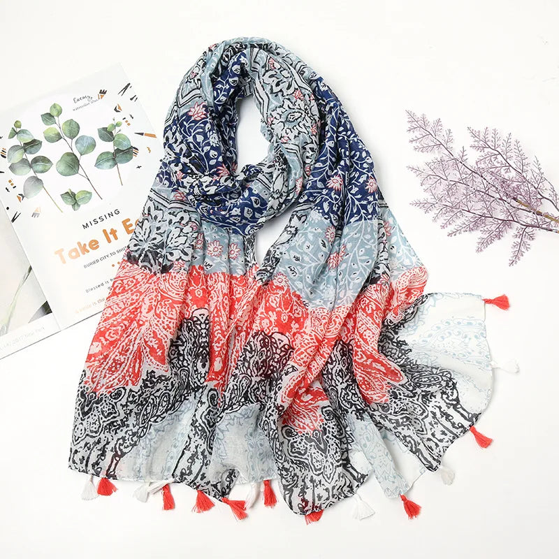 Aztec Floral Tassel Shawl Wrap