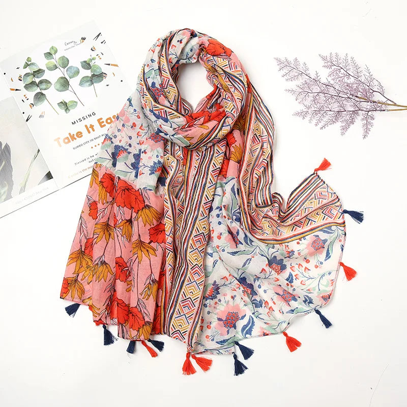 Aztec Floral Tassel Shawl Wrap