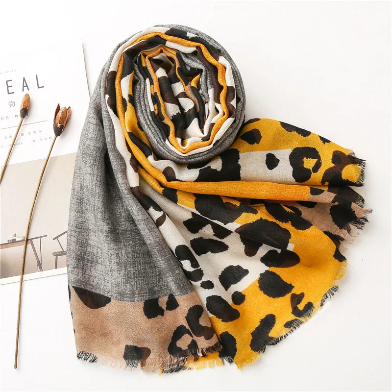 Leopard Patchwork Fringe Shawl Wrap