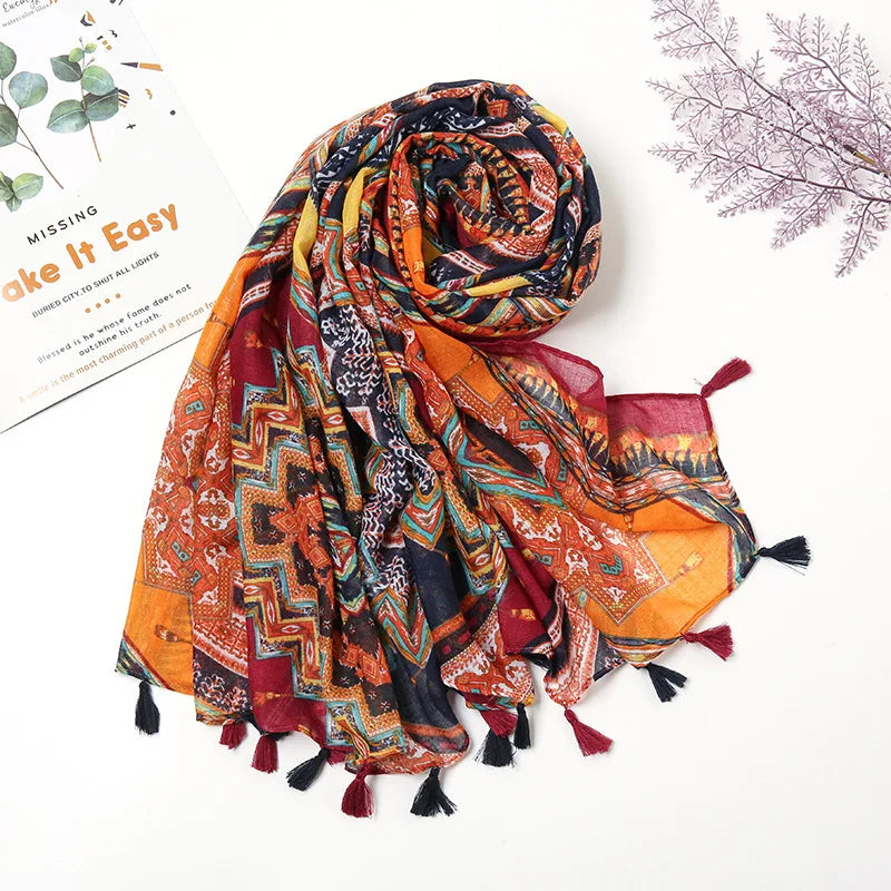 Aztec Floral Tassel Shawl Wrap