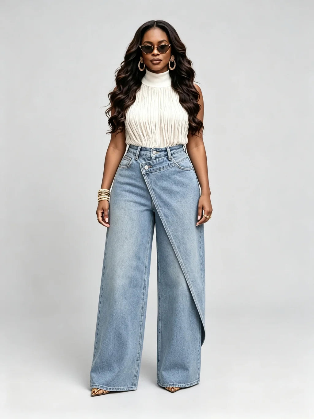 Women's High-Waist Wide-Leg Wrap Jeans