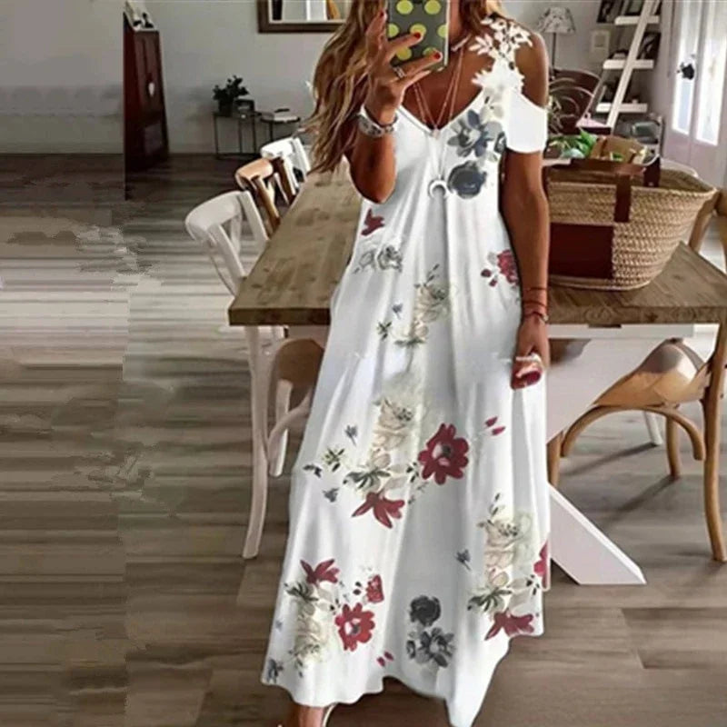 Women's White Lace Floral Maxi Dress – Elegant Boho Style