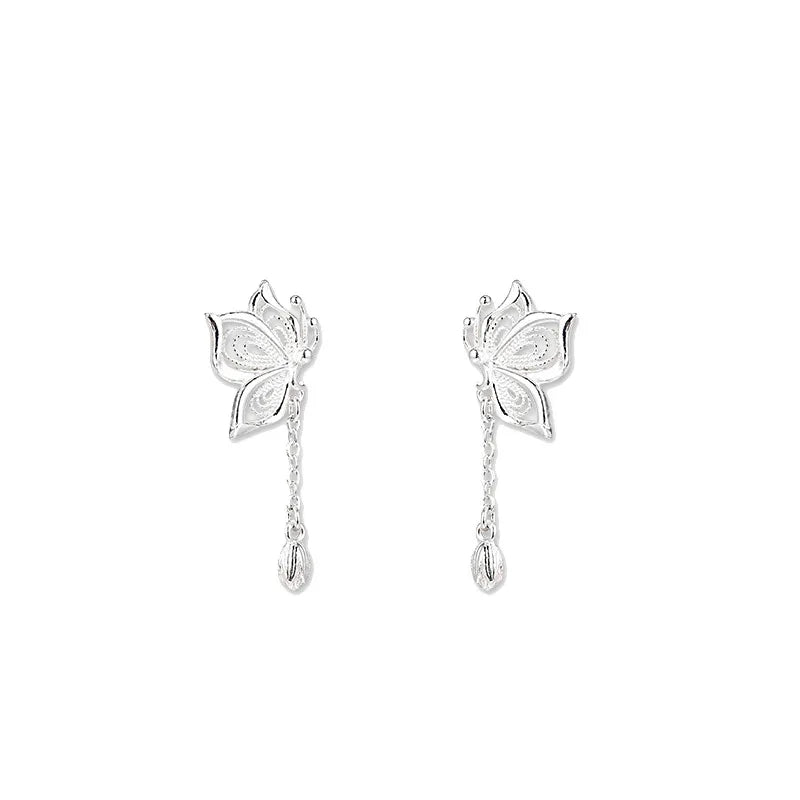 Sterling Silver Hollow Butterfly Stud Earrings