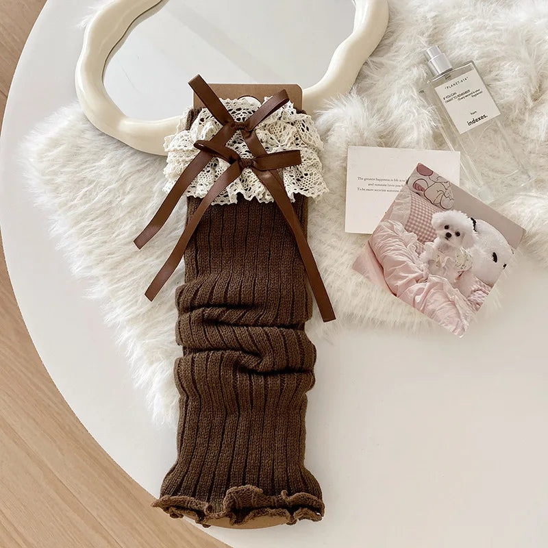 Lace-Ribbon Ballet Leg Warmers