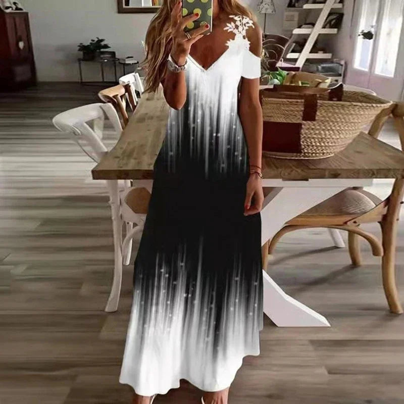 Women's White Lace Floral Maxi Dress – Elegant Boho Style