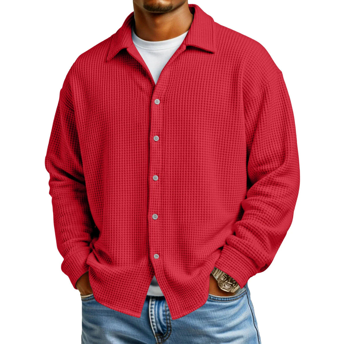Men's Waffle Texture Button-Down Shirt