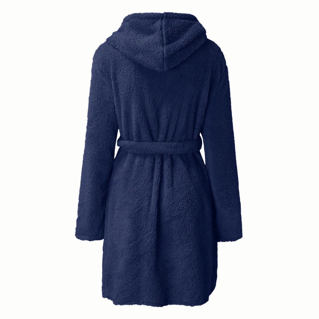 Women's Hooded Fluffy Plush Bathrobe