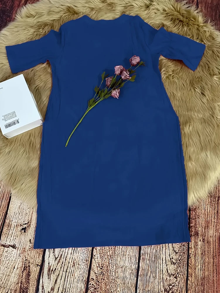 Women's Plus Size Cotton Linen Dress – Casual Pocket Shift Dress