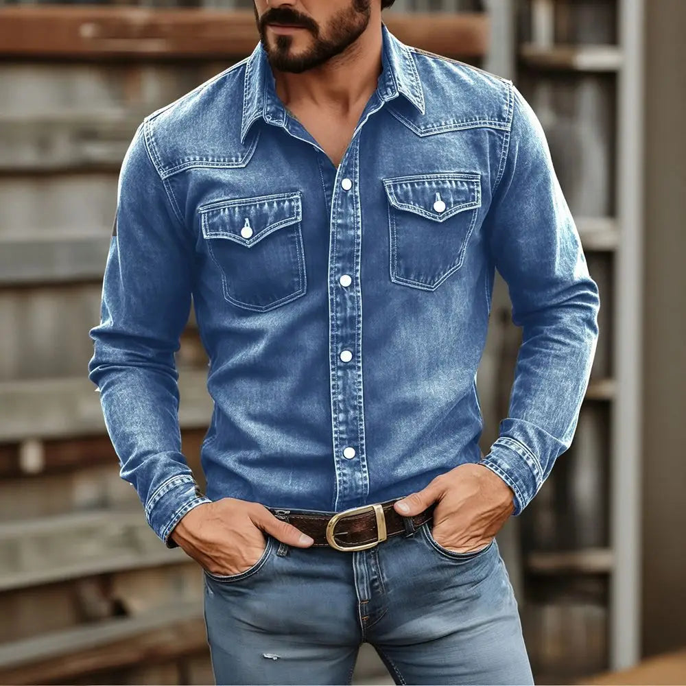 Men's Vintage Washed Denim Shirt