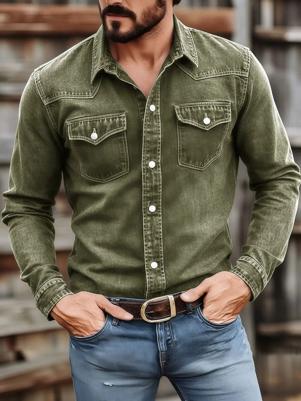 Men's Vintage Washed Denim Shirt