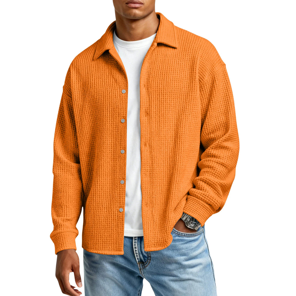 Men's Waffle Texture Button-Down Shirt