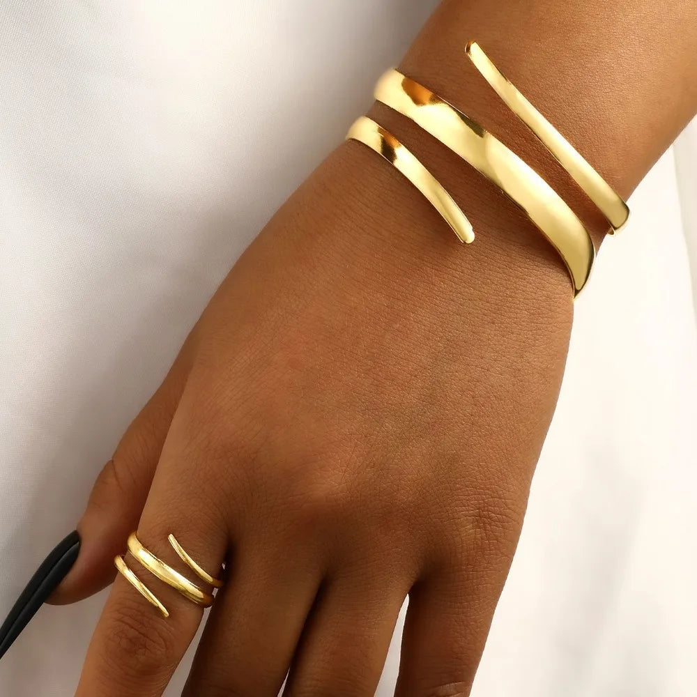 Women's Gold Geometric Bracelet & Ring Set