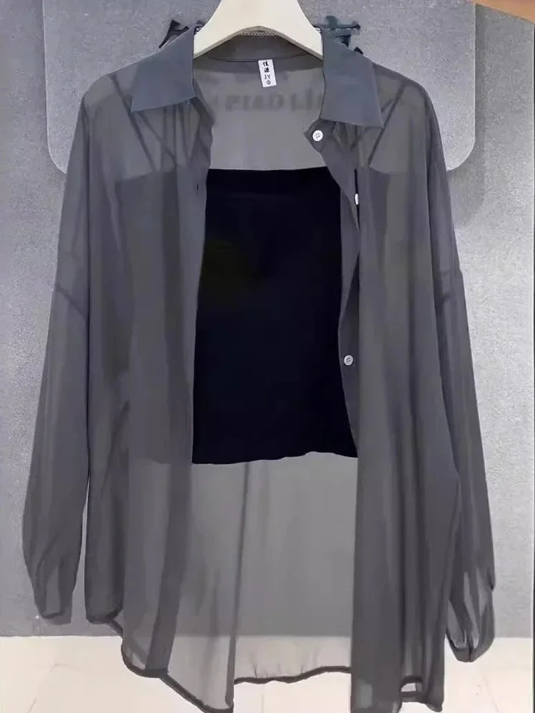 Plus Size Ice Silk Sheer Chiffon Blouse