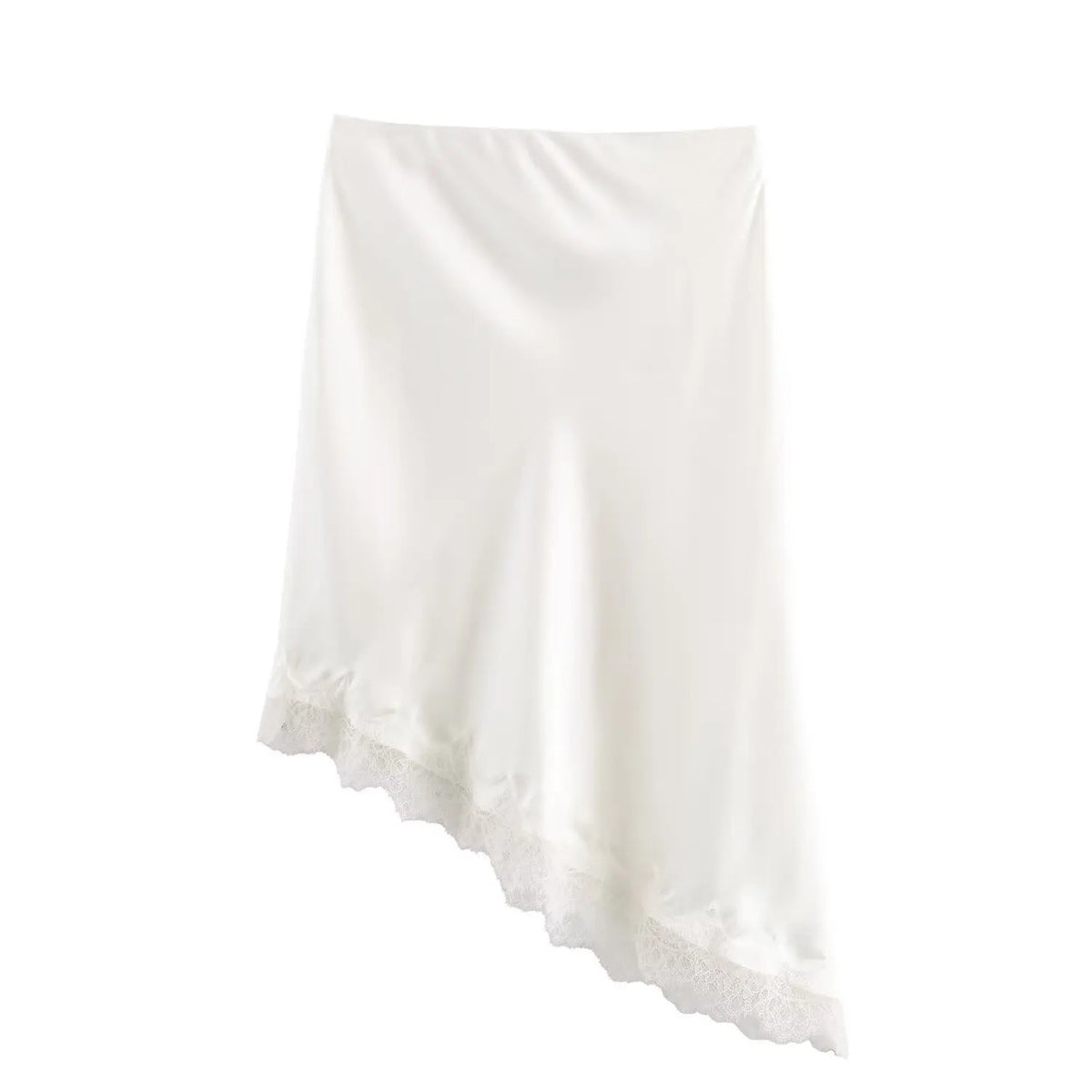 Lace-Trim Satin Midi Skirt