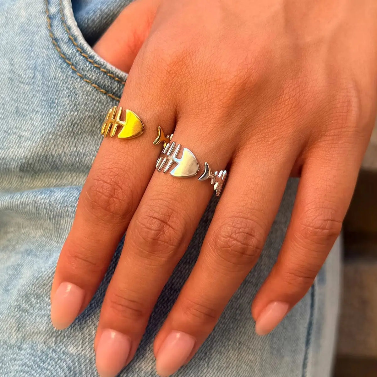 Women's Dainty Fish Bone Open Ring – Minimalist Stackable Style