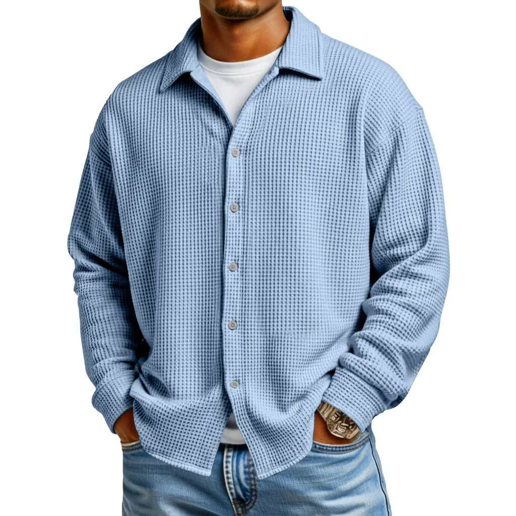 Men's Waffle Texture Button-Down Shirt