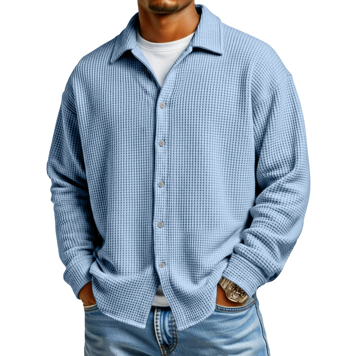Men's Waffle Texture Button-Down Shirt