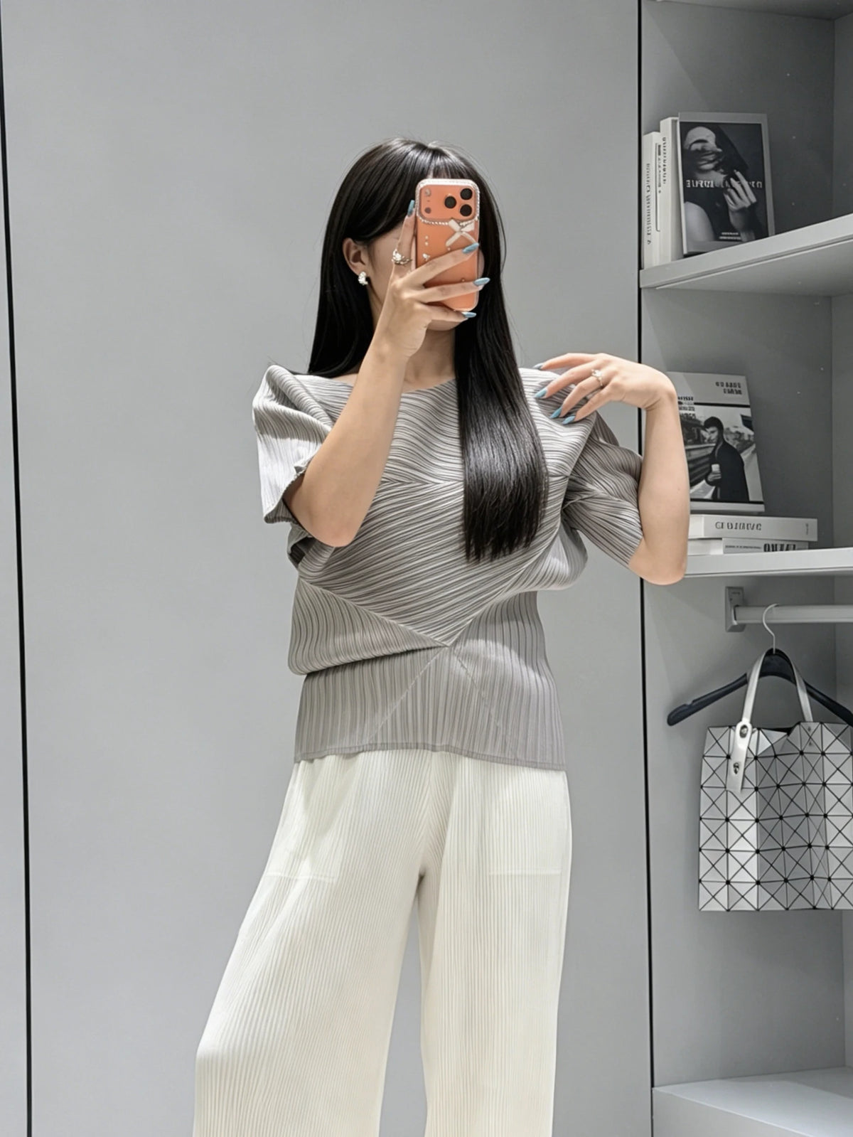 Cyan Pleated Asymmetric Top