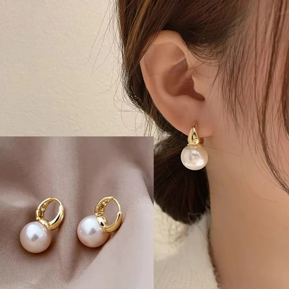 Women's Gold Pearl Hoop Earrings
